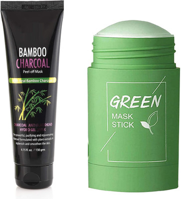 GABBU Combo Green Clay Stick Mask Oil Control Anti-Acne with charcoal peel for mask(2 Items in the set)