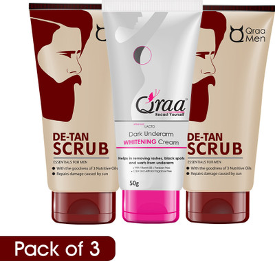 Qraa Advanced Lacto Dark Underarm Whitening Cream 50gm With De -Tan Scrub Pack of 3(3 Items in the set)