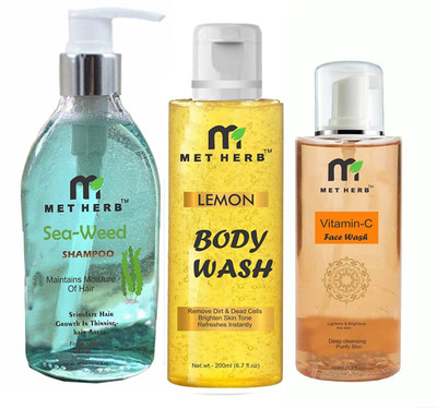 Metherb Sea weed Shampoo -300ml & Lemon body Wash-200ml & Vitamin c Face Wash-100ml (combo pack)(3 Items in the set)