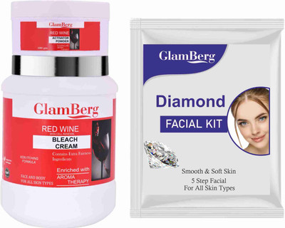 Glamberg Red Wine Bleach Cream With Activator + Diamond Facial Kit 5 in 1(2 Items in the set)