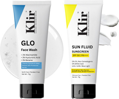Klir Hyaluronic Combo - Face wash & Fluid Sunscreen SPF50 PA++++ | For Women & Men | 75ml each(2 Items in the set)