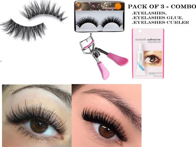 Sheny natural look ,Eyelashes with Eye Glue and eyelash curler (3 Items in the set)(1 Items in the set)