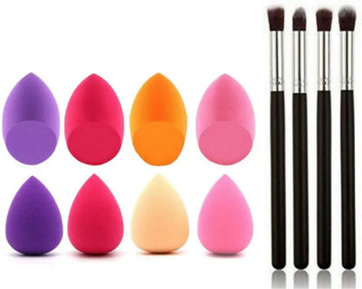 ghorela 4 Eyebrow & Eyeshadow Brushes + 8 Makeup Puffs/Blenders – Pack of 12(1 Items in the set)