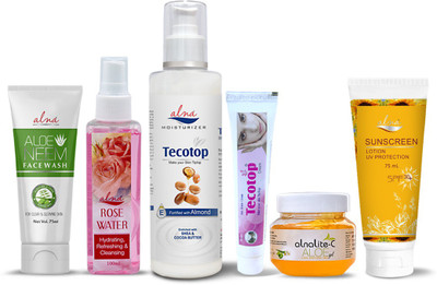 Alna Care Aloe Neem Face Wash + Rose water + Tecotop Moisturizer(6 Items in the set)