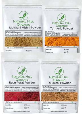 NATURAL HILL ORGANIC Skin Care Combo Powder Multani Turmeric Rose Petal Mulethi 600 Gram (150x4) Pure - No Mixing- No Preservative(4 Items in the set)