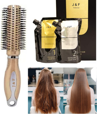 J & F Styling Round hair Comb With Professional Smoothening , Straightening Cream & Neutralizer(3 Items in the set)