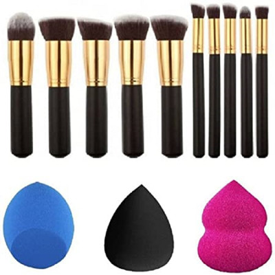 COLOR NEXT Cosmetic Makeup Beauty Brushes Tool Set Kit -Set of 10 Pieces and Blender Set of 3 Combo Pack for Women and Girls(13 Items in the set)