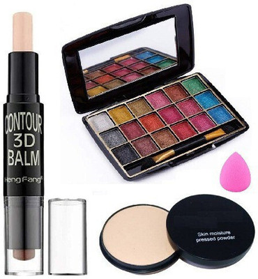 Lenon Beauty Concealer Bronzer Highlighter Stick 3D Contour Balm And Mini Eyeshadow Pallete & Compact Pressed Powder(4 Items in the set)