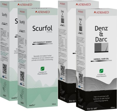 Atrimed Denz & Darc Hair Oil and Scurfol Anti-Dandruff Topical Pack of 4(4 Items in the set)