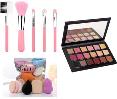 Aziel Makeup Brushes& Makeup Puff With 18 Colors Remastered Eye Shadow Palette(3 Items in the set)