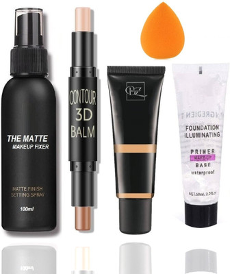 Beauzy Makeup Fixer, Foundation in Tube, 3D Contour Highlighter and Mixed Vitamin Serum(4 Items in the set)