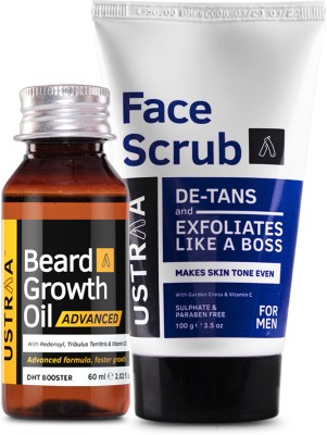 USTRAA Beard Growth Oil Advanced & Face Scrub De-Tan - Effective Tan Removal(2 Items in the set)