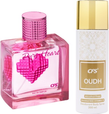 CFS Pure Heart Pink EDP Long Lasting Perfume & Oudh White Deodorant Body Spray(2 Items in the set)