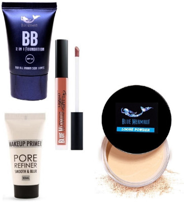 BLUEMERMAID PORE TUBE PRIMER BB CREAM PEACH MATTE LIPSTICK & LOOSE POWDER COMBO KIT(4 Items in the set)
