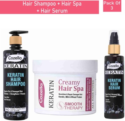 Cozella Professional Keratin Shampoo + Keratin Creamy Hair Spa Mask + Keratin Hair Serum ( Pack of 3 )(3 Items in the set)