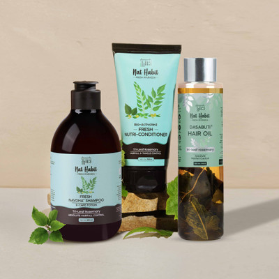 Nat Habit Rosemary Hair Oil, Shampoo and Conditioner Combo | 3-in-1 Complete Hair Care Kit(3 Items in the set)