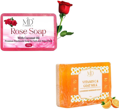 MD COSMETIC Rose Soap & Vitamin C & Goat Milk Soap(2 Items in the set)