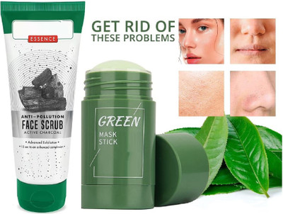 tanvi27 Green Tea Purifying Clay Stick Mask and Charcoal Scrub For Tan Removal(2 Items in the set)