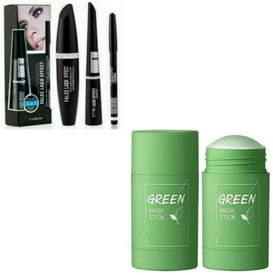 Lenon Professional Combo Of Green Tea Purifying Clay Stick Mask & 3 In 1 Waterproof Eyeliner, Liquid Mascara & Black Kajal(2 Items in the set)