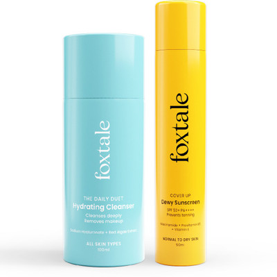 Foxtale On-The-Go Duo | The Daily Duet Cleanser 2-in-1 Face Wash - 100ml & CoverUp Broad Spectrum Dewy Sunscreen - 50ml (Combo)(2 Items in the set)