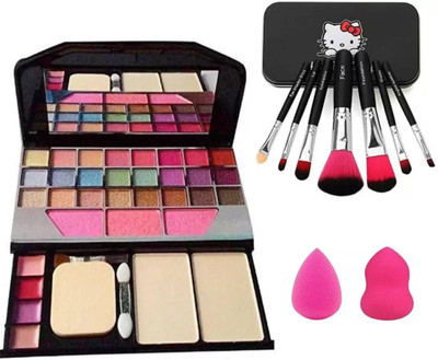 SUBHMUN 6155 eyeshadow with 7pc soft and puffy makeup brush set and 2pc beauty blander(3 Items in the set)