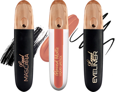 adbeni Combo Pack of Glazed Matte Liquid Lipstick With Eyeliner & Mascara(3 Items in the set)