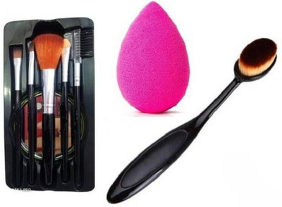 Pohok Makeup Brush and Oval Brush with Sponge Puff(3 Items in the set)