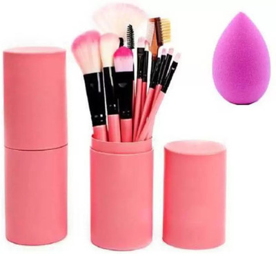 WEEPER 12 Pcs Soft Makeup Brush With Barrel Storage Box Pink(Multicolor) & Makeup Blender Sponges Puff(2 Items in the set)