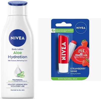 NIVEA Aloe Hydration 75ml lotion & Strawberry lipbalm Set of 2(2 Items in the set)