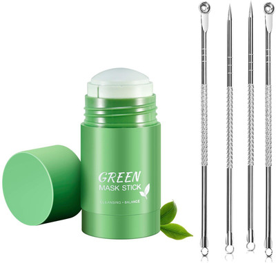 YAWI PIMPLE FREE FACE CLEANSER COMBO FOR GREEN FACE MASK AND BLACKHEAD REMOVER TOOL(5 Items in the set)