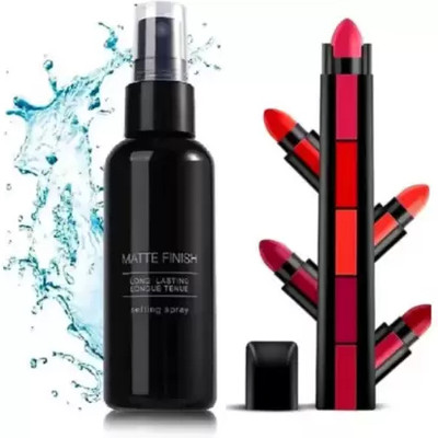 HITAN COMBO OF MAKEUP MATTE FIXER SPRAY AND RED EDITION 5 IN 1 LIPSTICK(2 Items in the set)