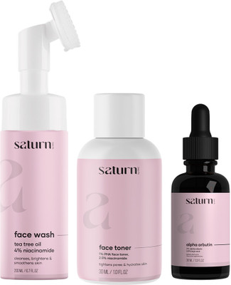 saturn by ghc Foaming Face Wash (120ml), Face Toner (150ml) for Oily Skin & Alpha Arbutin Serum (30ml), Vitamin C, Niacinamide & Alpha Arbutin(3 Items in the set)