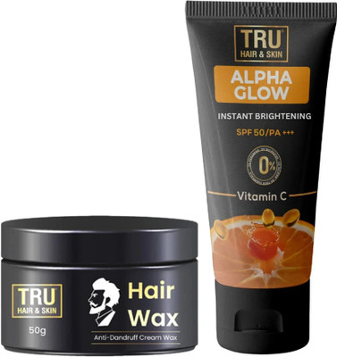 TRU HAIR & SKIN Alpha Glow Sunscreen for Men -SPF 50 & Hair Wax-50g(2 Items in the set)