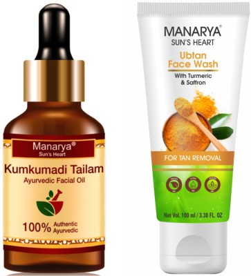 Manarya Sun's Heart Face Brightening Combo Ubtan Face Wash & Kumkumadi Face Oil (Anti Acne, Anti Aging)(2 Items in the set)