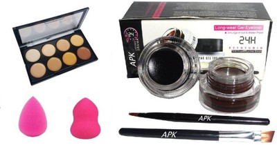 RTB Gel Eyeliner Black & Brown,8 Shade Concealer 2 Sponge Puff Beauty(4 Items in the set)