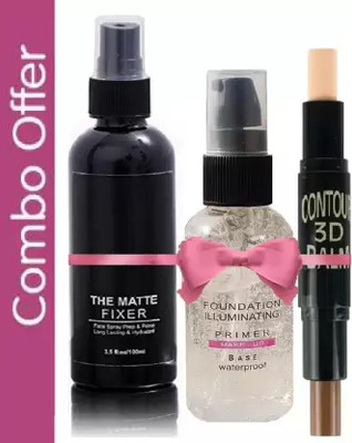 HITAN PERFECT COMBO OF MATTE MAKEUP FIXER SPRAY, FACE PRIMER GEL AND COUNTOUR STICK(3 Items in the set)