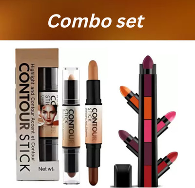 nnbb Highlighter And Contour Stick Highlighter With 5 In 1 Lipstick ( Set of 2)(2 Items in the set)
