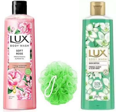 LUX Soft Skin + Skin Detox Body Wash 2X245ml + 1 Loofah(2 Items in the set)