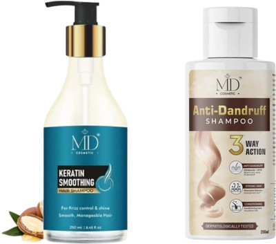 MD COSMETIC Keratin Smoothing & Anti-Dandruff Shampoo Combo | Frizz Control, Shine & Dandruff Protection(2 Items in the set)