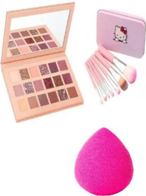 Mecovip sensational eyeshadow palette and 7 pink makeup brush with makeup sponges puff(3 Items in the set)