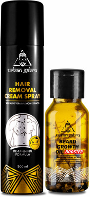 urbangabru Hair Removal Cream Spray - Lemon Extract 200 ML & Beard Booter Oil 60 ML(2 Items in the set)
