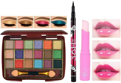 lately 18color shimmer glitter/eyeshadow with lip balm & waterproof eyeliner(3 Items in the set)