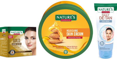 Nature's Gold Cream Bleach (43g) Nourishing Skin Cream Almond & Honey (400ml) Daily De-Tan Gel Face Wash (50ml)(3 Items in the set)