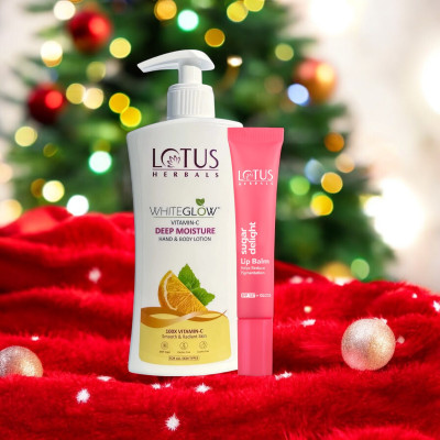 LOTUS HERBALS WhiteGlow Vitamin C Deep Moisture Hand & Body Lotion 400ml with Sugar Delight Lip Balm with SPF 15 10g(2 Items in the set)