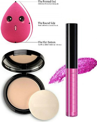 KAIASHA DAILY USE MAKEUP COMBO KIT 1 BEAUTY BLENDER 1 COMPACT POWDER 1 PINK LIQUID EYE SHADOW(3 Items in the set)