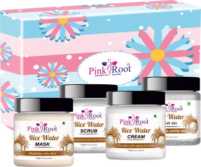 PINKROOT Rice Water Facial Kit for Skin Brightening (Rice Water Treatment Kits)(4 Items in the set)