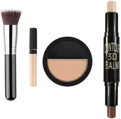 Lenon Combo Of Foundation Brush, 1 Compact Powder, 1 Concealer & 2 In1 Professional 3D Contour Stick(4 Items in the set)