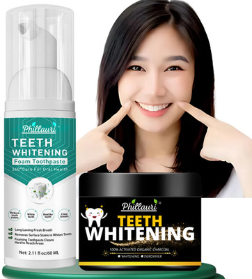 Phillauri Refreshing Teeth Cleaning Set – Foaming Paste with Black Charcoal Powder for Everyday Use(2 Items in the set)
