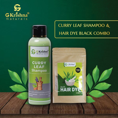 G KRISHNA NATURALS Hair Dye Black & Curry Leaf Shampoo Combo Kit(2 Items in the set)
