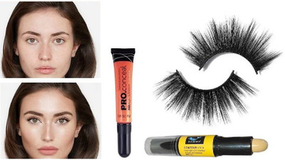 SEUNG NEW PERFECT LOOK COMBO CONTOUR STICK WITH EYELASH & ORANGE COLOR CORRECTOR CONCEALER(3 Items in the set)